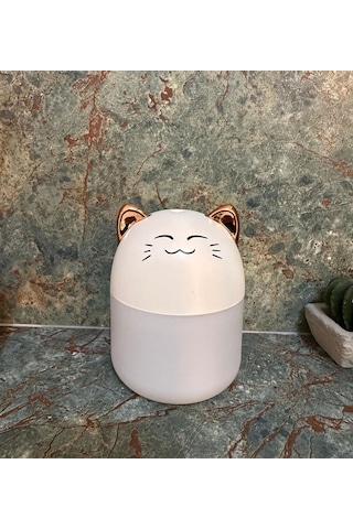Led Işıklı Hava Nemlendiricisi Kedi Tasarımlı Buhar Makinesi - Beyaz Gözleri Kısık