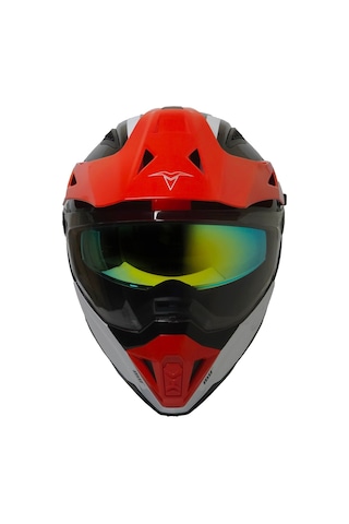 Motosiklet Cross Kask Güneş Vizörlü Enduro Full Face Touring Motorcu Kaskı Senik Çok Renkli
