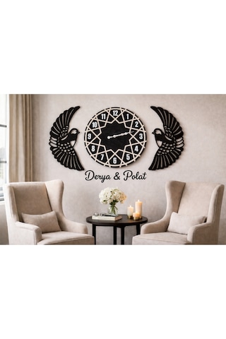 Salon Duvar Saati 40 Cm Kuşlar 30 Cm Kişiye Özel No 10017 Çok Renkli