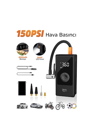 7go 7a3 Hava Pompası & Powerbank 150 Psı Ultra Basınç, Led Işıklı, Lcd Ekranlı, 4000mah Taşınabili