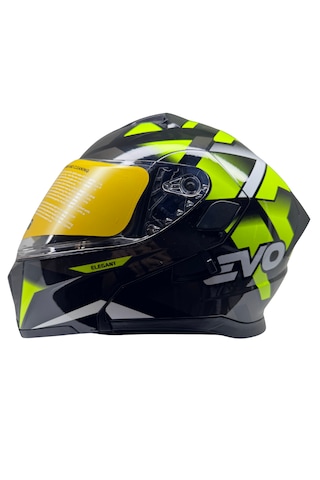 Kask Evo Vizörlü Çeneden Açılır Metalik Siyah- Sarı Siyah - Sarı