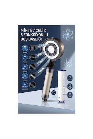 5 Fonksiyonlu Filtreli Çelik Model Turbo Jet Duş Başlığı Çok renkli