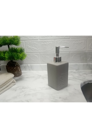 Seramik Sıvı Sabunluk Gri Modern 7x7x17cm 300ml Banyo Seti