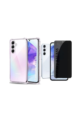 Samsung Galaxy A55 Uyumlu Köşe Dolgulu Anti Shock Telefon Kılıfı Ve Hayalet Privacy Ekran Koruyucu