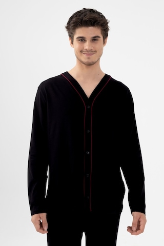 Erkek Pamuklu, Likralı, Düğmeli Ve Cep Detaylı Pijama Takımı Ko6301pj Siyah - Kırmızı