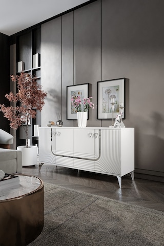 ART KONSOL MDF MEBRAN KAPAK BEYAZ GÜMÜŞ