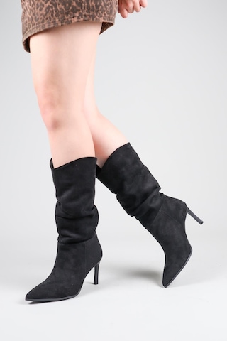 Arlon Büzgülü Çekme Topuklu Çizme Siyah-8567 Siyah