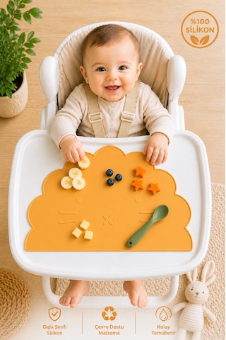 Siliconly %100 Silikon Bebek Beslenme Matı Kolay Temizlenebilir Mama Altlığı Sarı