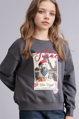 Defacto Relax Fıt Bisiklet Yaka Baskılı Sweatshirt Kız Çocuk E6759a826spar58 Antrasit-ar58