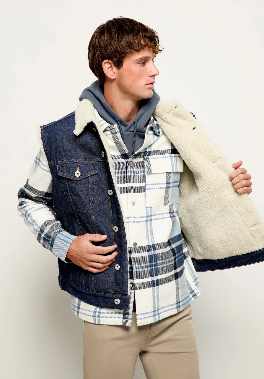 Colins Comfort Fit Shirt Neck Ekoseli Erkek Mavi Shacket Cl1076730 Q1.v1 Ble Mavi