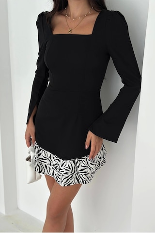 Asprin Fashion Zebra Desen Garnili Elbise Siyah