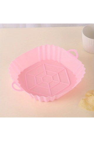 Maxaccess Pembe Silikon Hava Fritözü Sepeti Katlanır Pişirme Tepsisi Yeniden Kullanılabilir