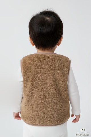 Babyden's Welsoft Erkek Bebek Çocuk Çıtçıtlı Yelek Ayıcık Armalı, Yumuşak Peluş Bebek Yeleği Kahverengi