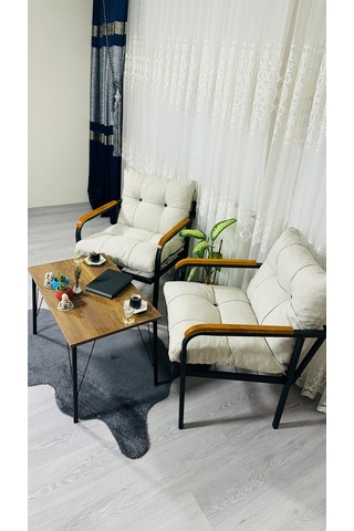 Madame Home Lale Balkon, Bahçe, Cafe Metal Kanepe Koltuk Takımı 2 Tekli + Sehpa Krem
