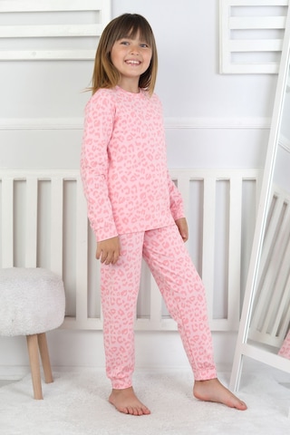 Minik Uyku Avcısı - Vahşi Rahatlık Serisi Leopar Desenli Kız Çocuk Pijama Takımı Pembe