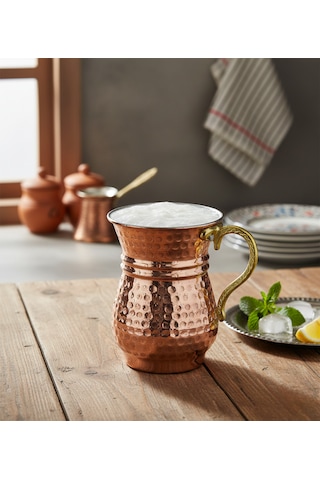 Ludıa Geleneksel El İşlemesi 300ml Bakır Kulplu Maşrapa Ayran Bardağı 7,5cmx10cm Bakır