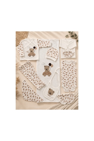 Petino Erkek Bebek Hastane Çıkışı 10 Lu Set Arabalı Ayıcık Nakışlı Kahverengi