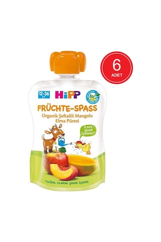 Hipp Organik Şeftalili Mangolu Elmalı 12-36 Ay Meyve Püresi 6 x 90 G
