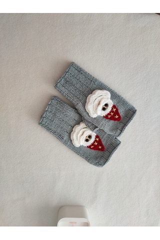 Newdaycraft El Örgüsü Motifli Parmaksız Eldiven / Bileklik - Gri Noel