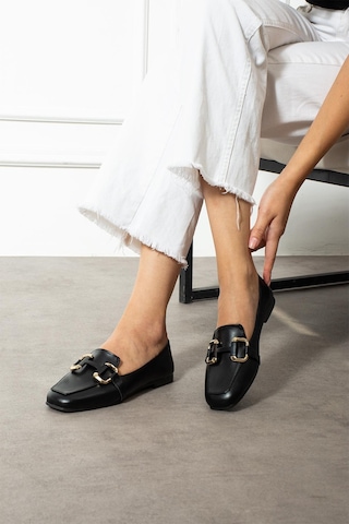 Zenneshoes Kadın Siyah Deri Babet Siyah 6 Cm
