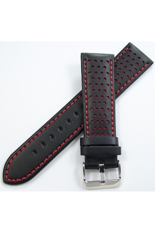 Bizon Deri Saat Kayışı 24Mm Kordon Siyah 1. Kalite Spor Kırmızı