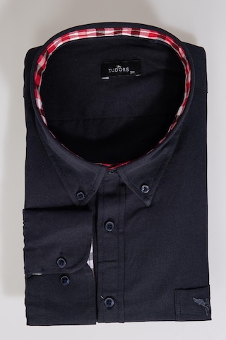 Tudors Erkek Big Size Büyük Beden Uzun Kollu Pamuklu Oxford Doku Tek Cepli Lacivert Düğmeli Yaka Gömlek-25605-lacivert Lacivert