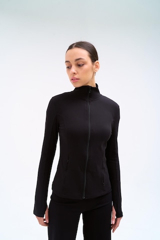 Normal People Mıla - Fermuarlı Spor Ceket / Şeftali Dokulu Peach Skin Kumaş Siyah