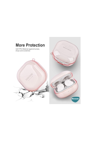 Microsonic Samsung Uyumlu Galaxy Buds Live Kılıf Askı Aparatlı Tranparan Silikon Pembe