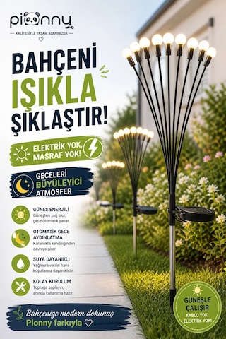 Pionny Bahçe Lambası Güneş Enerjili Solar Şarjlı 6 Toplu Çok Renkli
