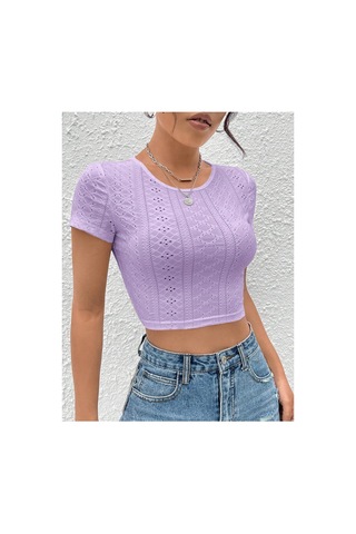 Hımmelduf Lila Belden Bağlamalı Kısa Kollu Crop Bluz LİLA