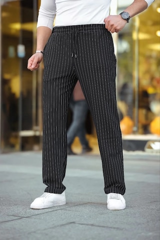 Tarzyeri Erkek Cizgili Dokuma Krep Jogger Buggy Pantalon Rahat Kalıp - Siyah