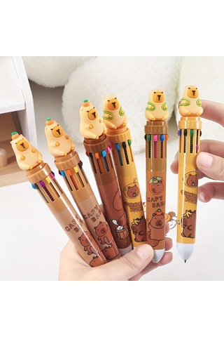 Tcherchı Sevimli Kapibara Hayvanı Geri Çekilebilir Jel Mürekkep Roller Kalemler, 4'lü Paket, Çok Renkli Orta Nokta, Plastik Malzeme