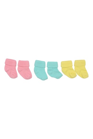 Bebegen Unisex Pembe Turkuaz Sarı Kıvrık 3'lü Çorap 0-6 Ay Çok Renkli