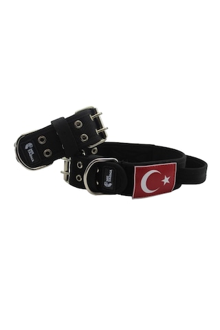 İsimli Bayraklı Elcikli Yumuşak Köpek Boyun Tasması Siyah