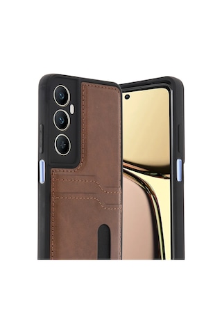 Uryport Realme C65 Sara Kartvizitli Deri Kılıf - Taba