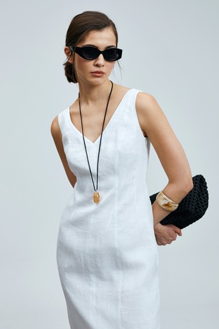 Lufian Honey Kadın Kolsuz Keten Elbise Beyaz Beyaz 121290016100500 Beyaz