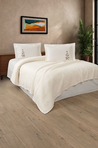 Çift Kişilik 4 Parça Pike Takımı Çeyizlik, Pamuklu Pike Seti Legacy-krem Krem