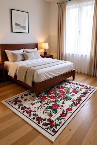 Blghome Karabağ Desen Modern Halı Dekoratif Kilim Ekru - Kırmızı