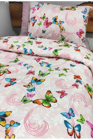 Lionas Tek Kişilik Nevresim Takımı Lastikli Çarşaf 2 Yastık 4 Parça Pembe Kelebek