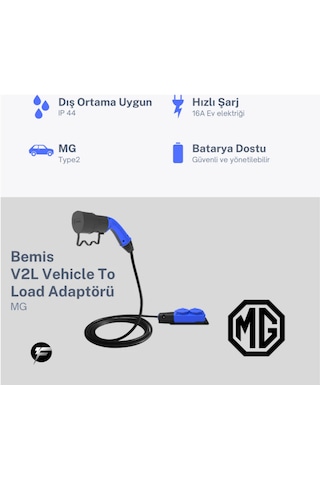 Bemis V2l Vehicle To Load Elektrikli Araç Uyumlu 2 Li Priz Uzatma Adaptörü 3 Metre Mg 16a - 3,5kw