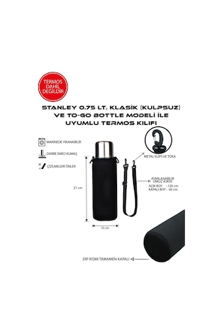 Klasik Kulpsuz 0.75 Lt. İle Uyumlu Omuz Askılı Termos Kılıfı Mavi