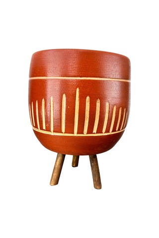 Bitki Tasarımı Çizgi Desenli Toprak Saksı 3 Ayaklı 19 Cm