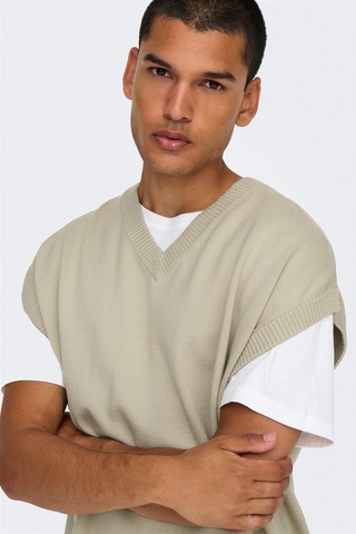 Only & Sons Onslusım Lıfe Rlx 12 V-neck Vest Knıt Erkek Gri Yelek - 22030784 Gri