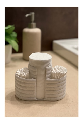 Makyaj Organizeri - 3 Bölmeli - 12cm - Mermer Beyaz Mermer Beyazı