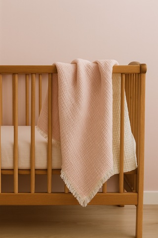 Elyaflı Müslin Battaniye 100x120 Cm Pembe