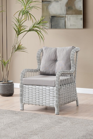 Paris Rattan Puflu Bahçe Balkon Takımı 3+1+1 Cam Masalı Gri