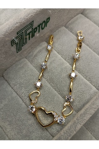Tiptop/ Gold Renk Kalp Model Zirkon Taşlı Bileklik Altın - Gold