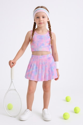 Beniizle Batik Desenli Şort Etekli Crop Kız Çocuk Sporcu Takım Pembe