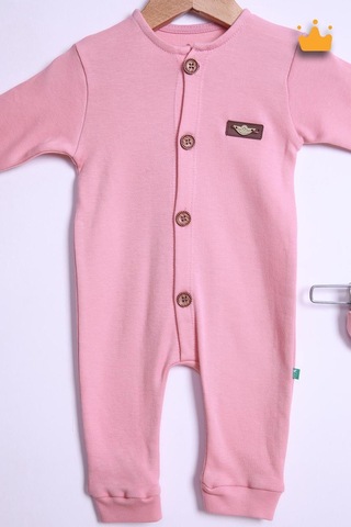 Babyhola Kız Erkek Bebek Tulum Bere Takım Pamuk Önden Düğmeli İnterlok 23630 Pembe