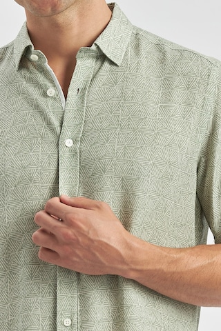 İmza Koyu Yeşil Kısa Kollu Düğmeli Yaka Biyeli Keten Casual Slim Fit Dar Kesim Gömlek 1004240242 Koyu Yeşil